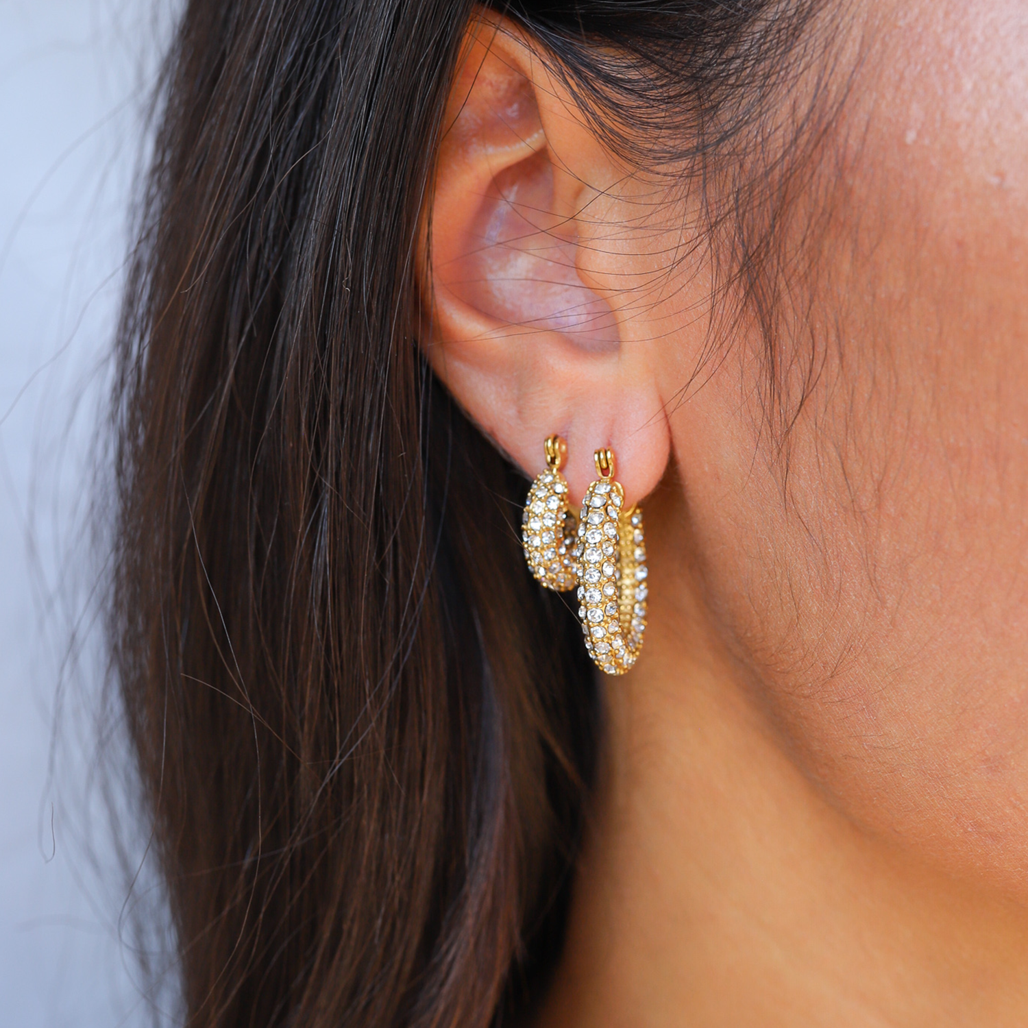 Chunky Pavé Zirconia Hoop Earrings
