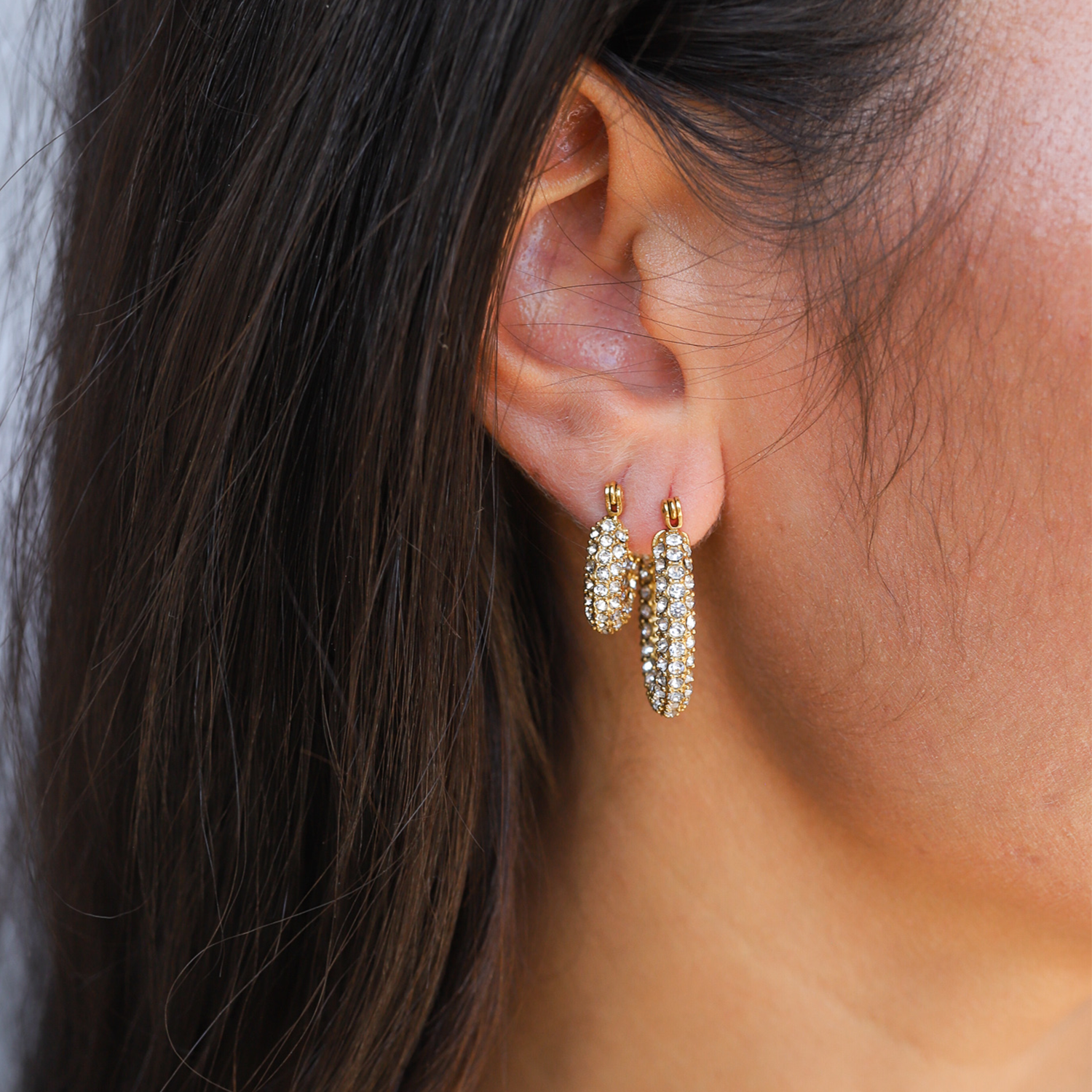 Chunky Pavé Zirconia Hoop Earrings