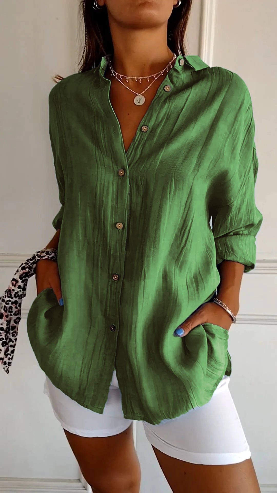 Long Sleeve Crinkle Blouse