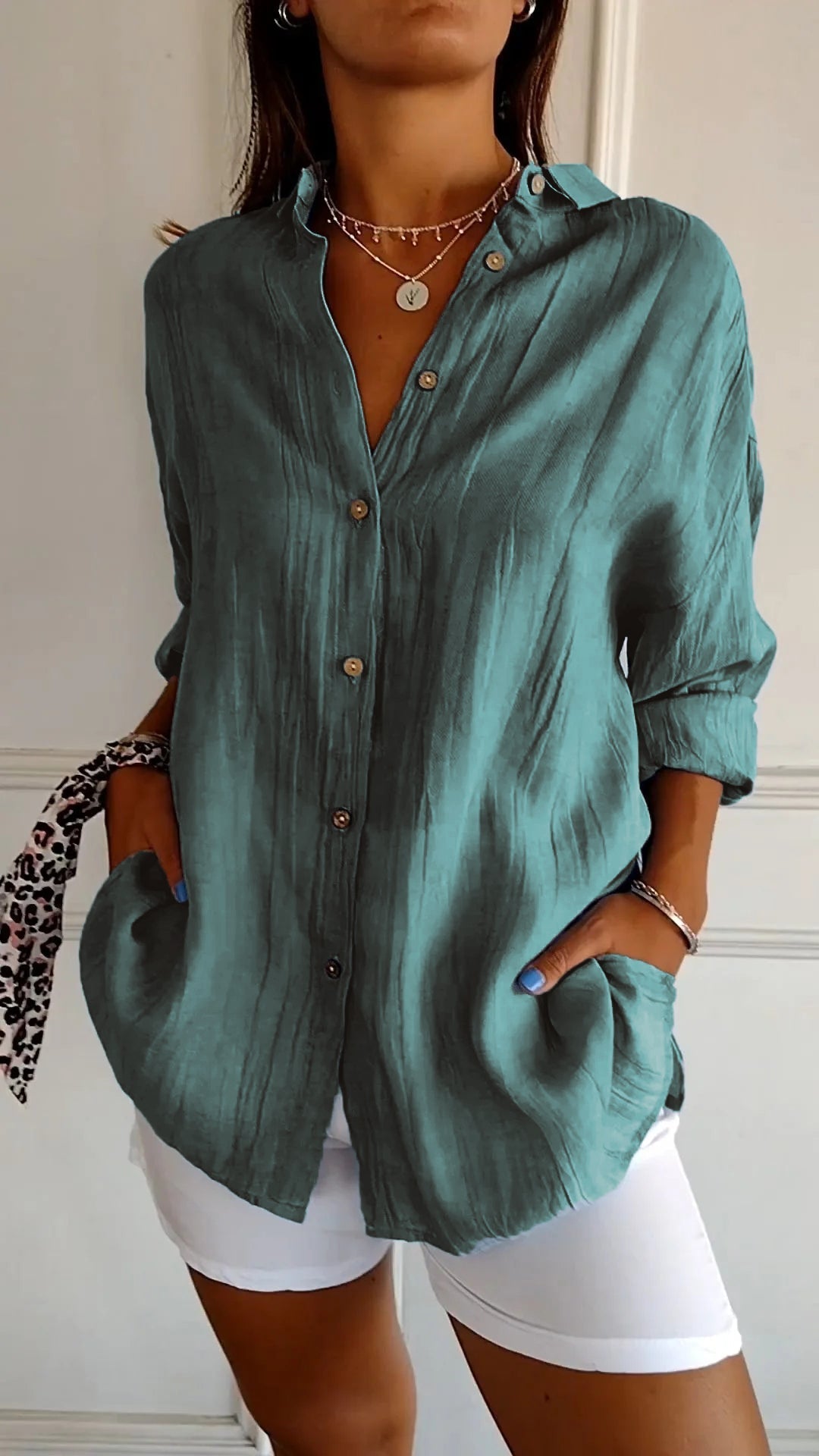 Long Sleeve Crinkle Blouse