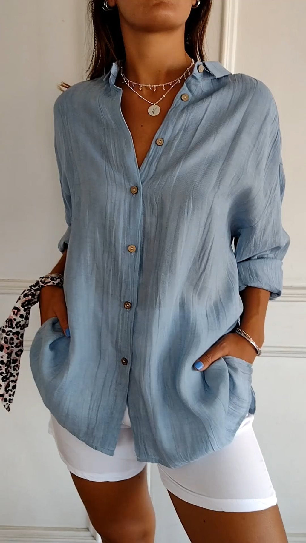 Long Sleeve Crinkle Blouse