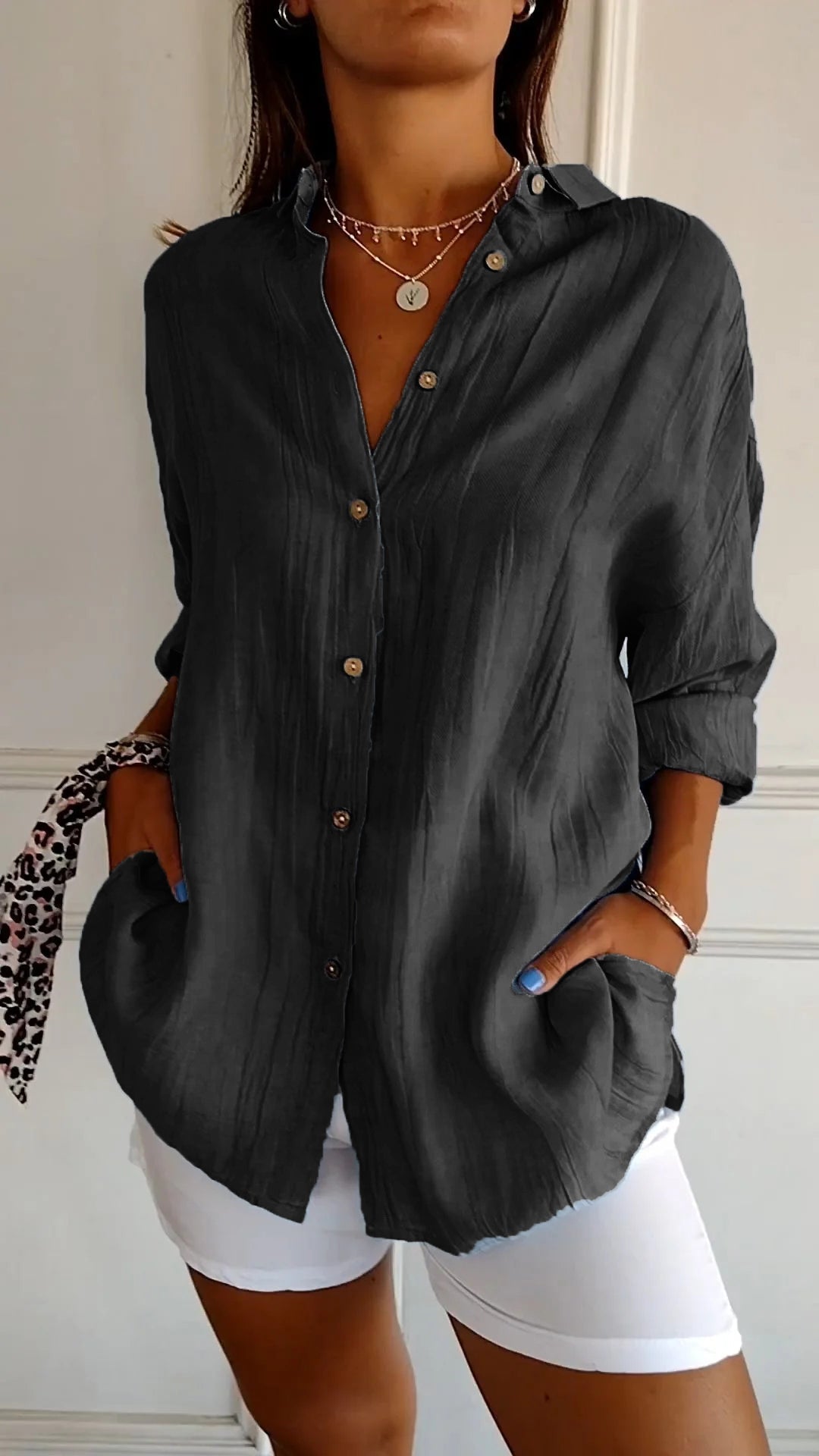 Long Sleeve Crinkle Blouse