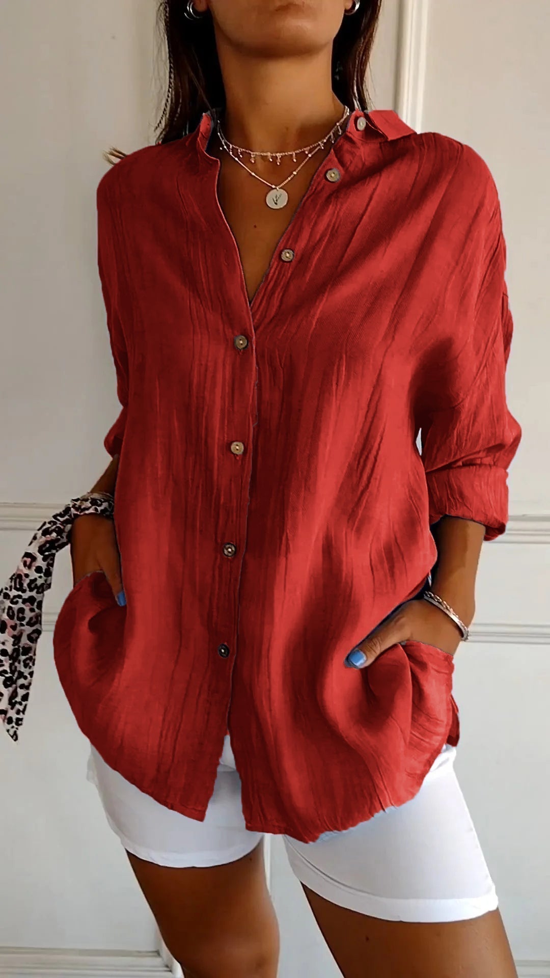 Long Sleeve Crinkle Blouse