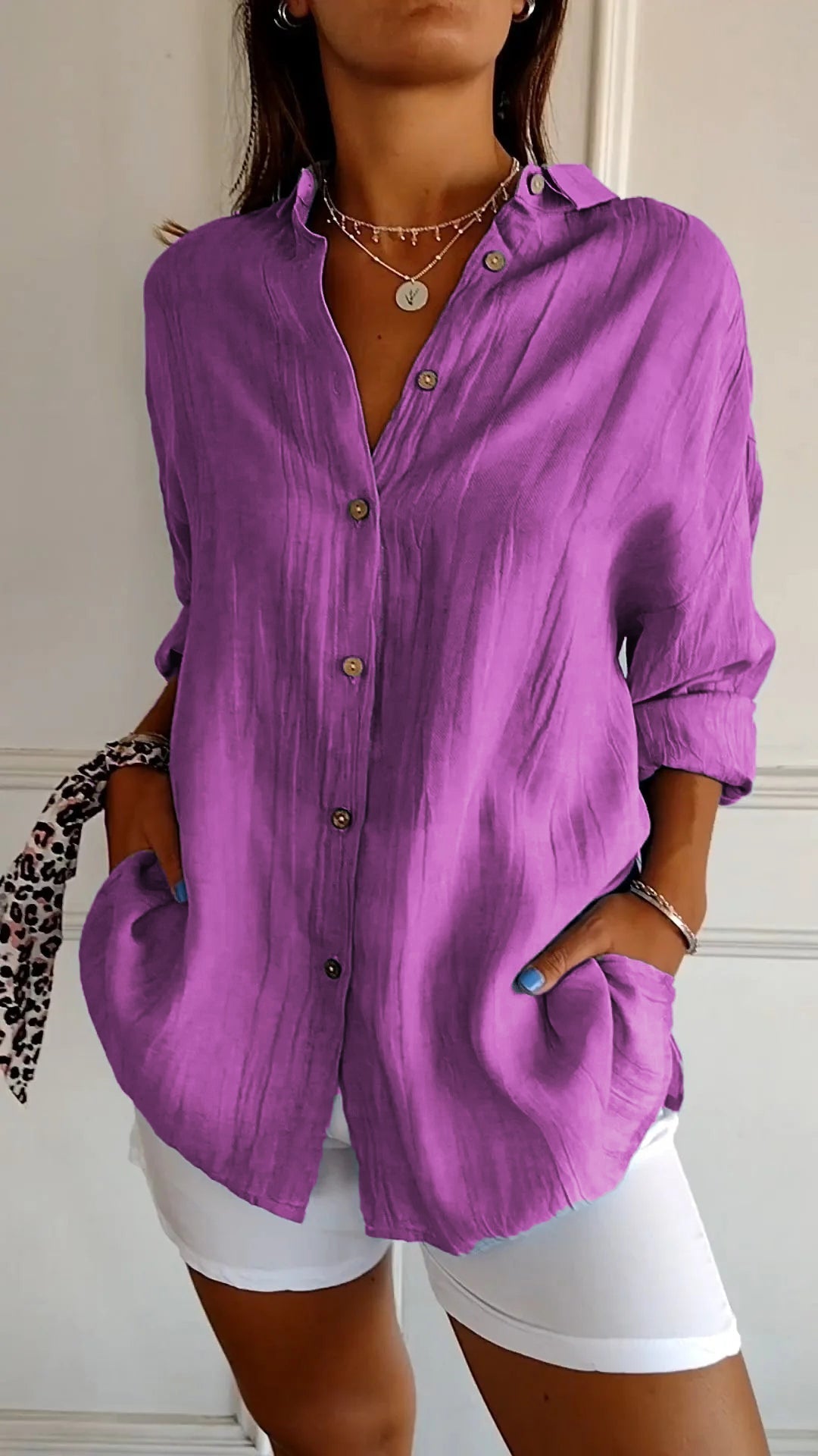 Long Sleeve Crinkle Blouse