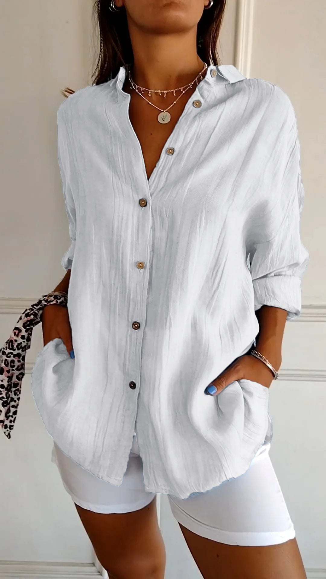 Long Sleeve Crinkle Blouse