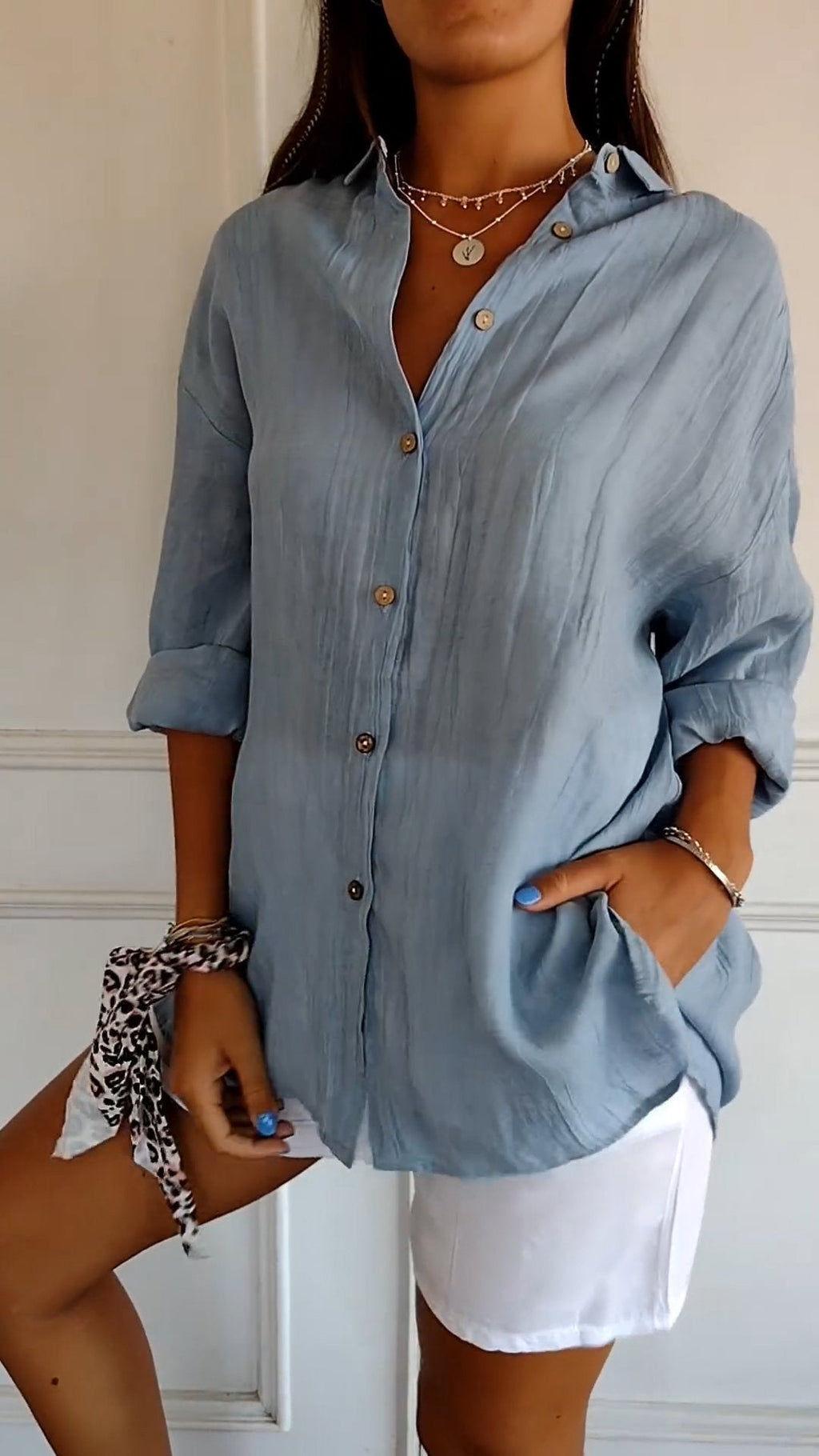 Long Sleeve Crinkle Blouse