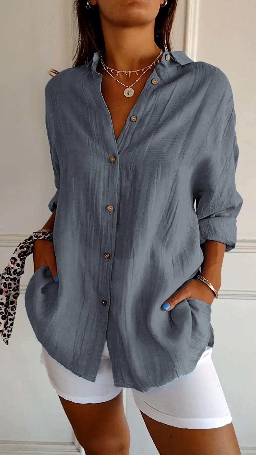 Long Sleeve Crinkle Blouse
