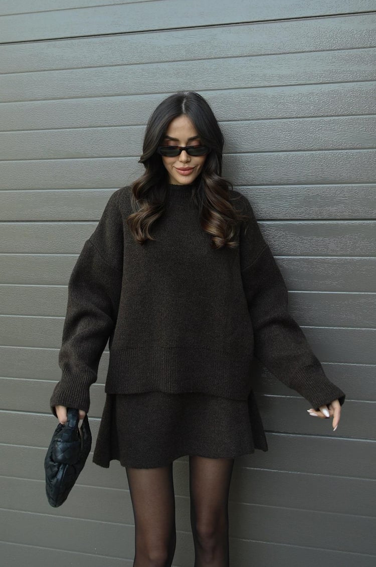 Relaxed Knit Top and Skirt Set