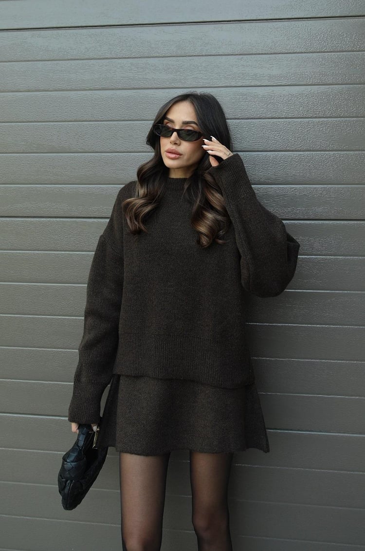 Relaxed Knit Top and Skirt Set