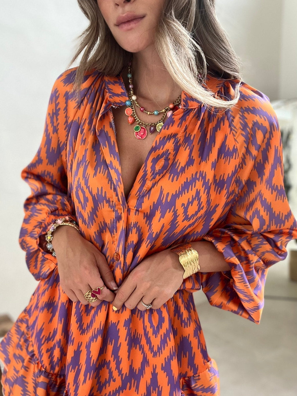 Ikat Ruffle Mini Dress