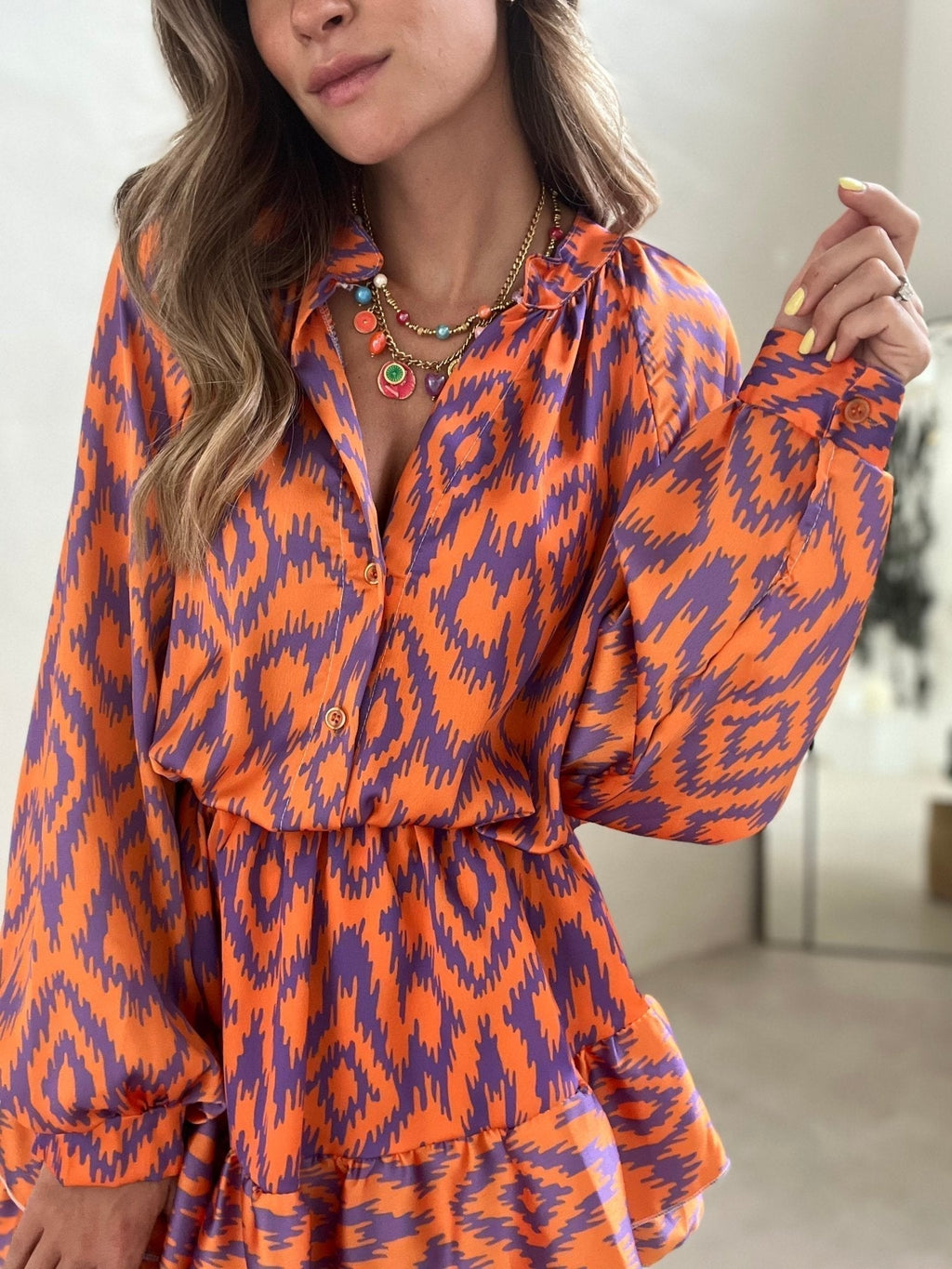 Ikat Ruffle Mini Dress