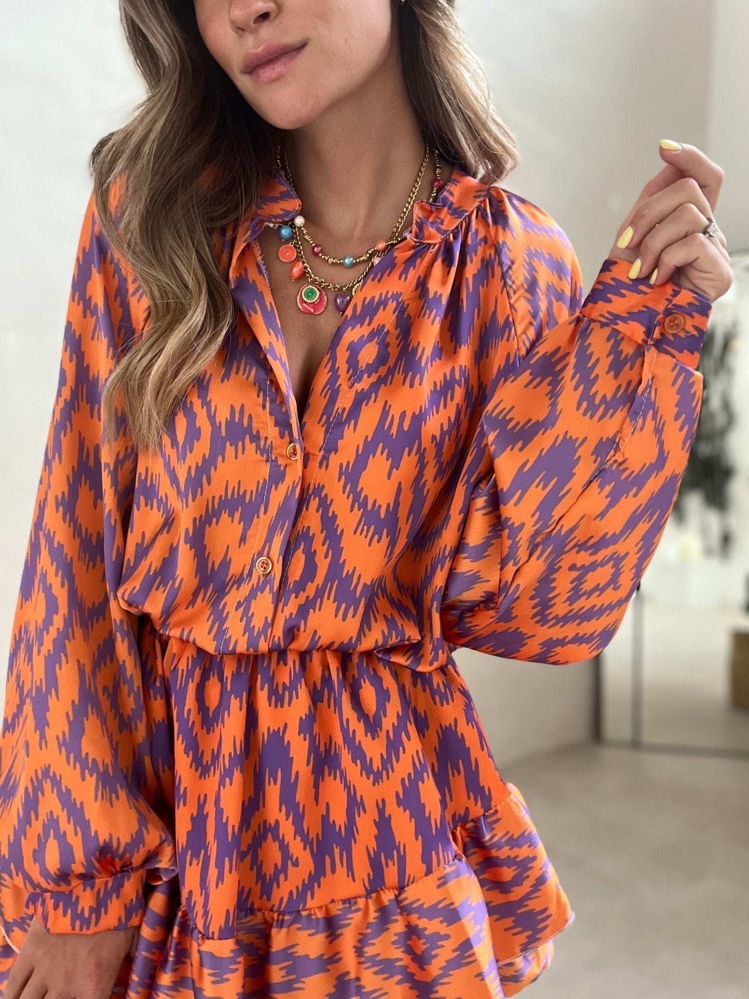 Ikat Ruffle Mini Dress