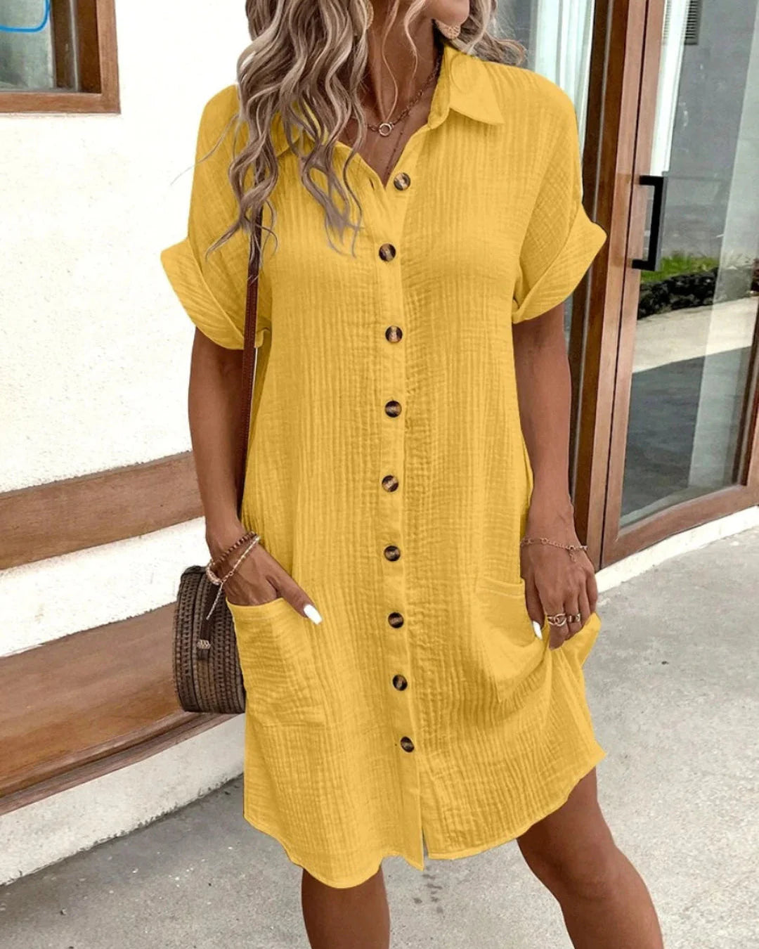 Gauze Button-Front Shirt Dress