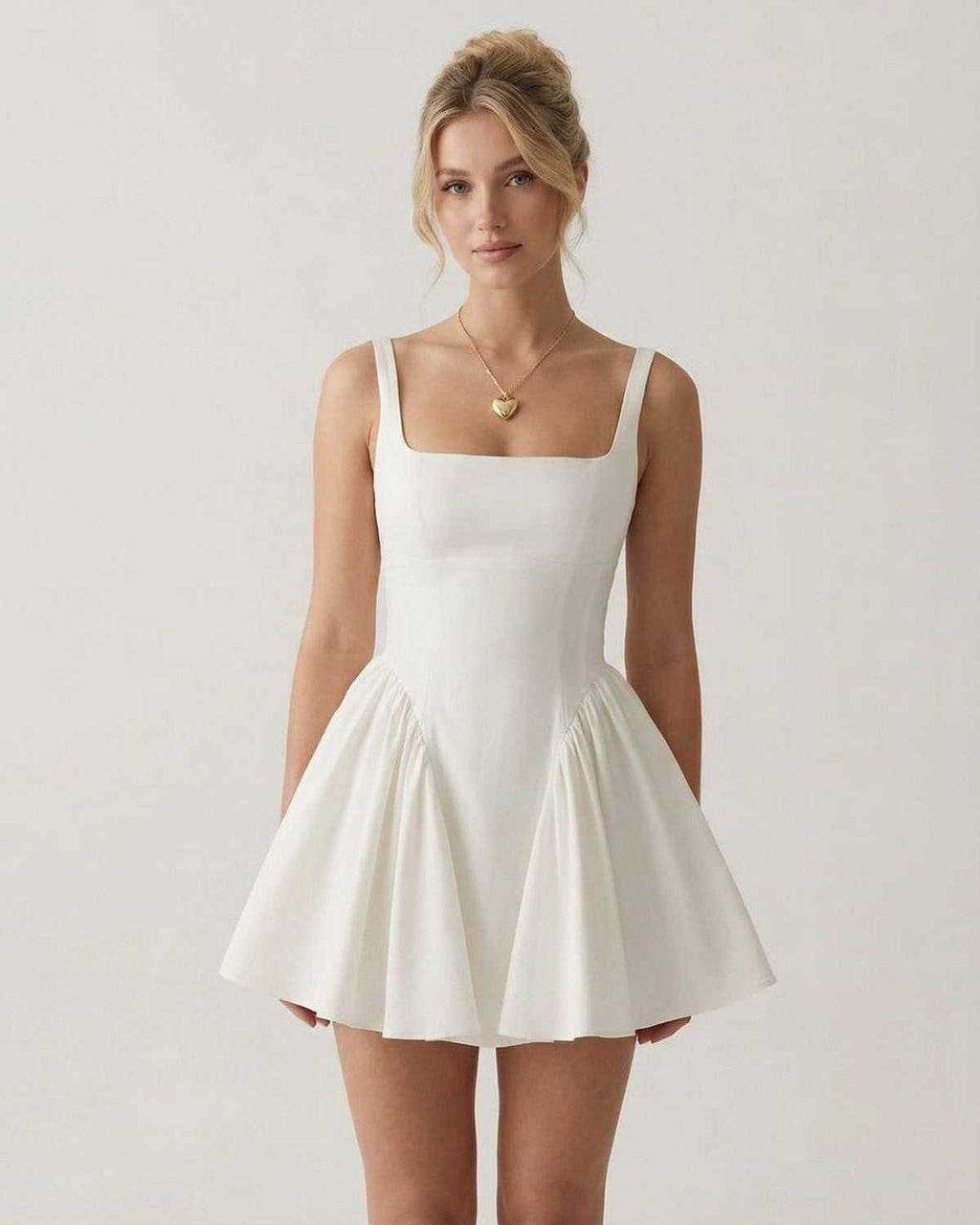 Square Neck White Mini Dress