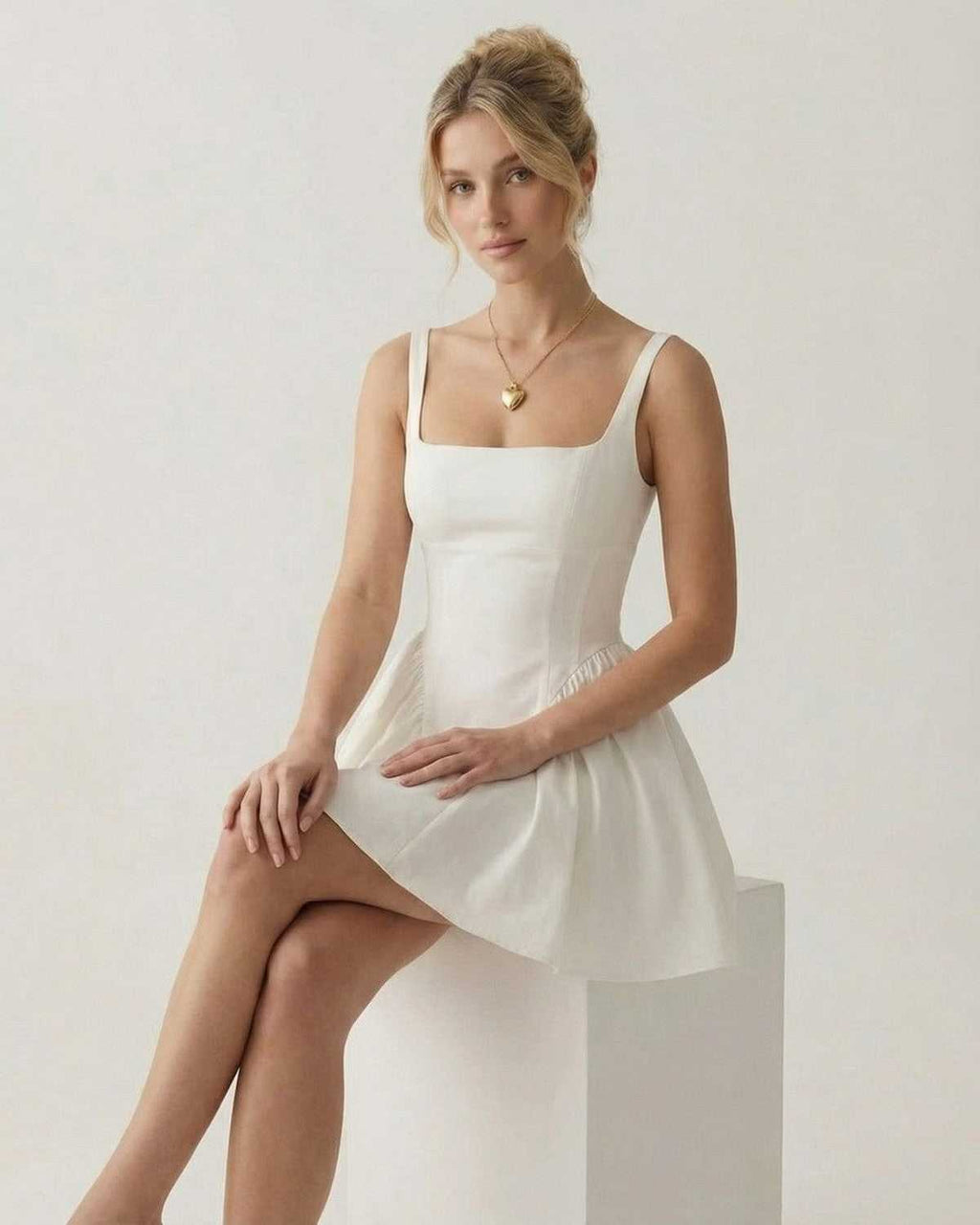 Square Neck White Mini Dress