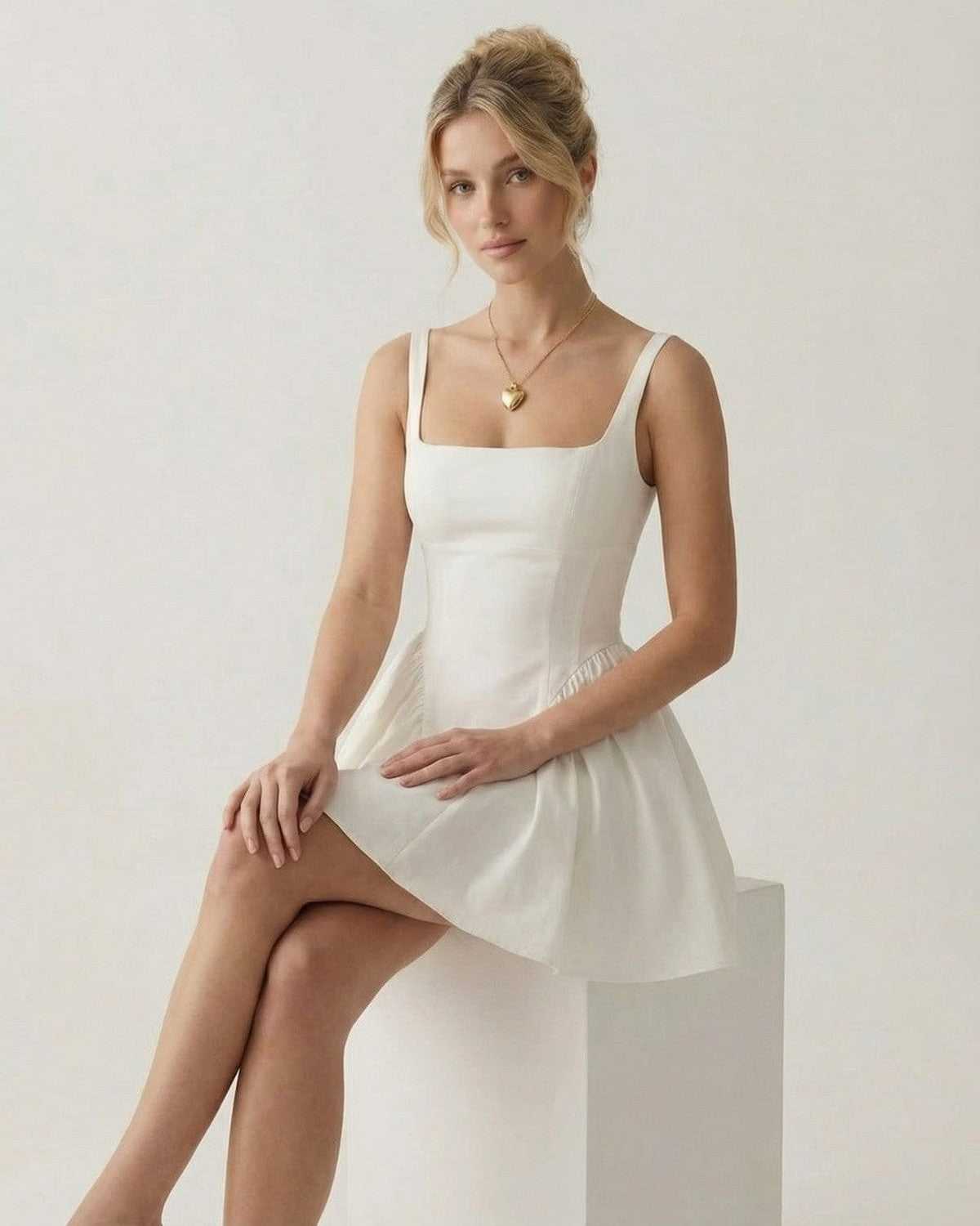 Square Neck White Mini Dress