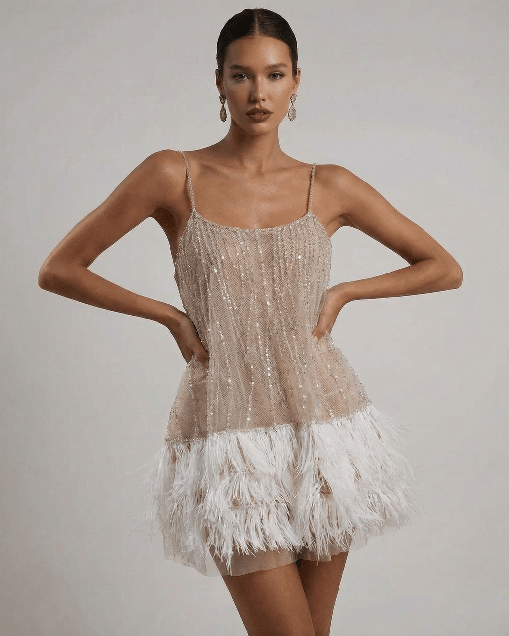 Sequined Feather Mini Dress