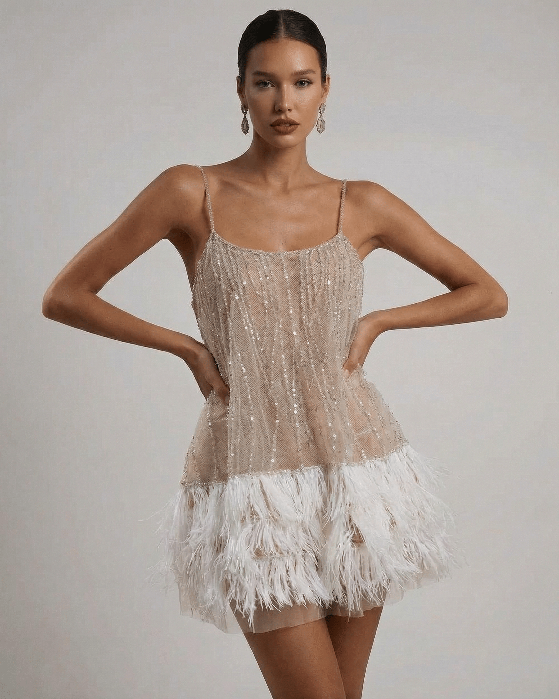 Sequined Feather Mini Dress