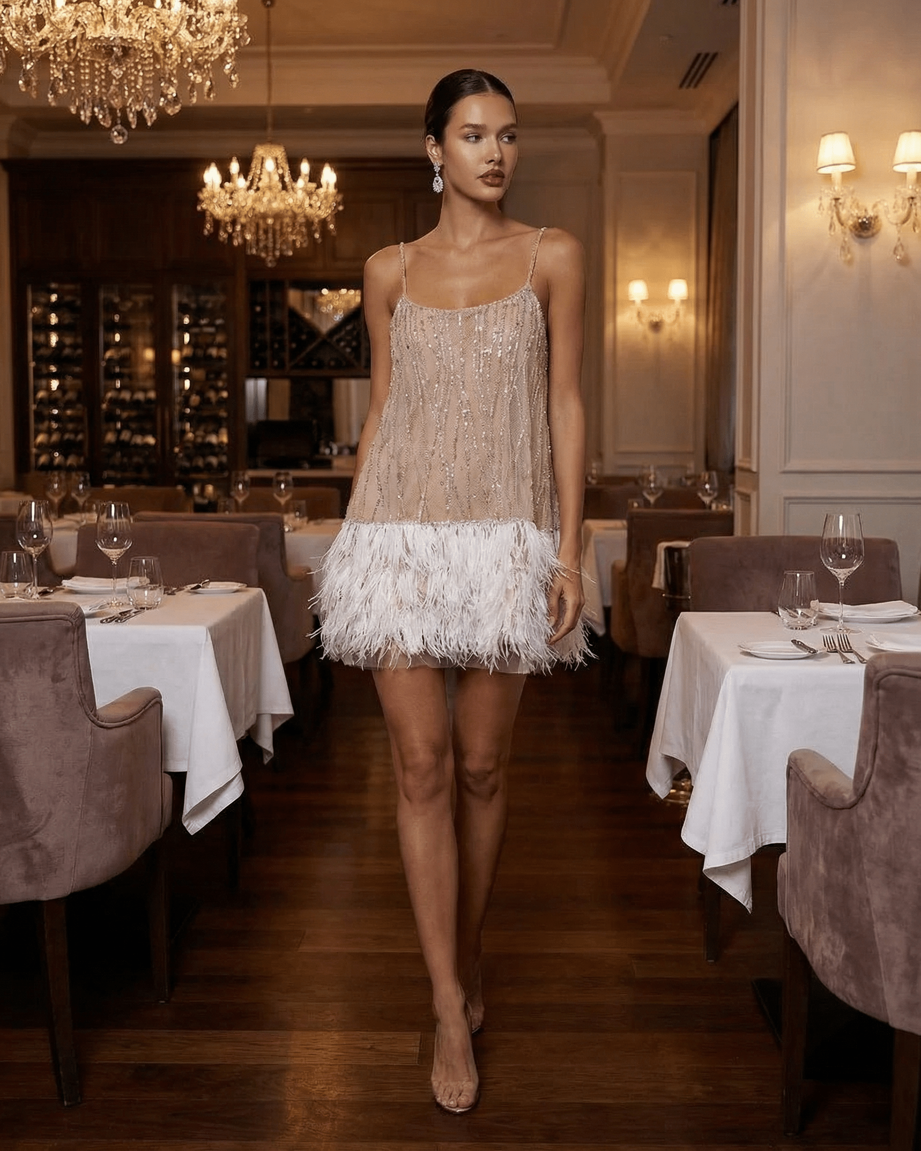 Sequined Feather Mini Dress