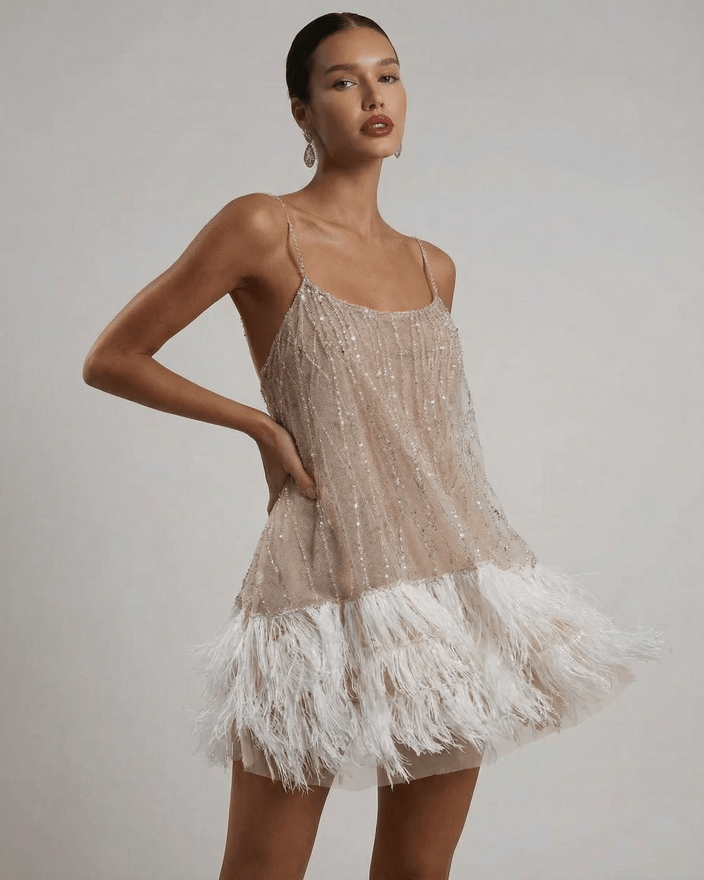 Sequined Feather Mini Dress