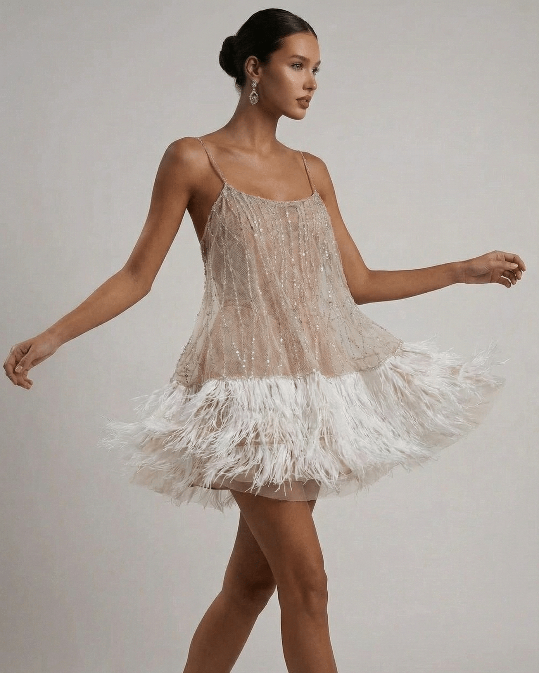 Sequined Feather Mini Dress