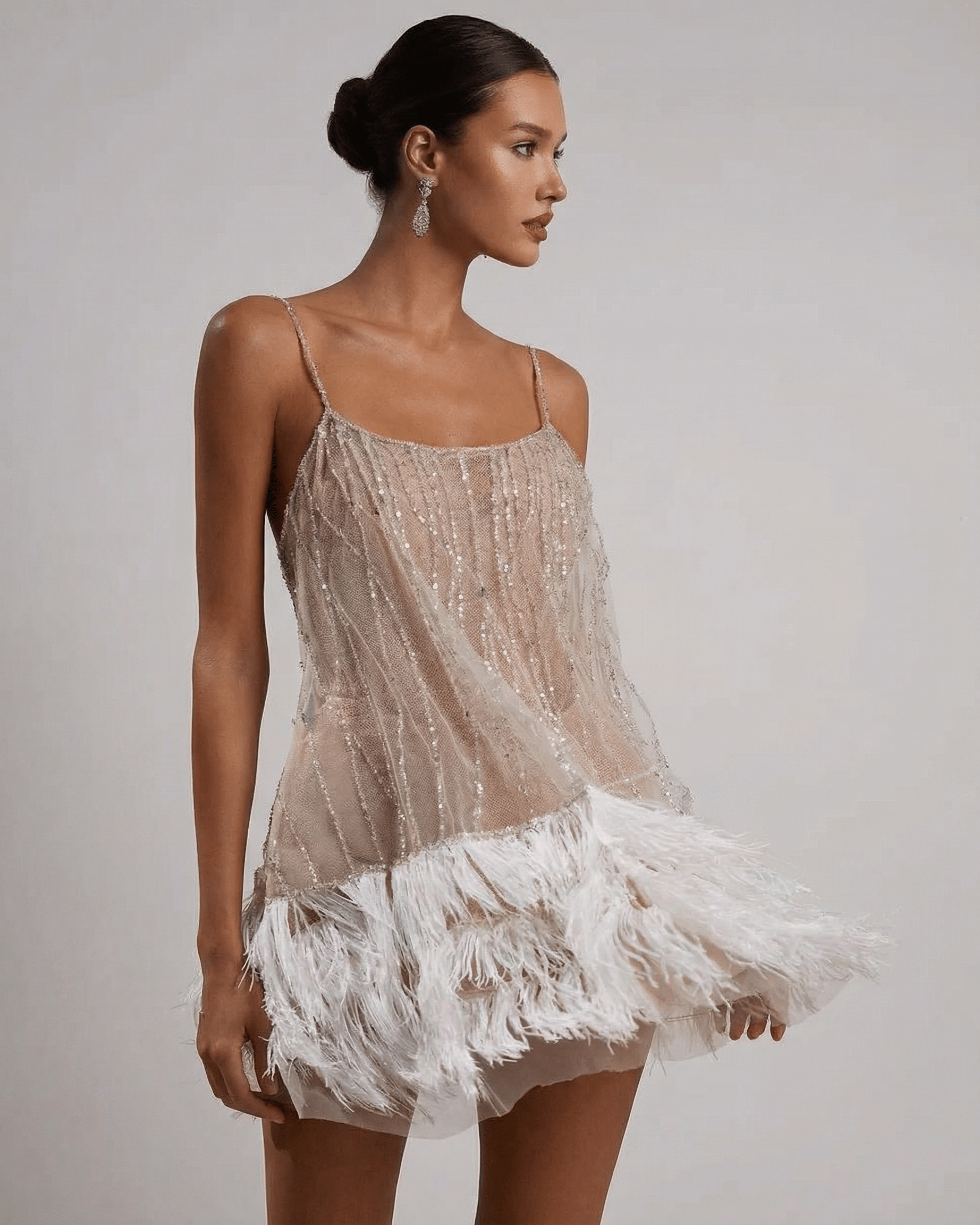 Sequined Feather Mini Dress