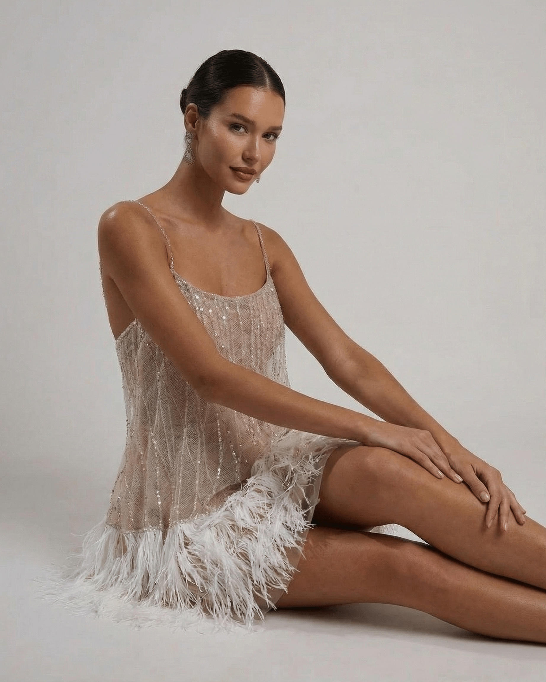 Sequined Feather Mini Dress