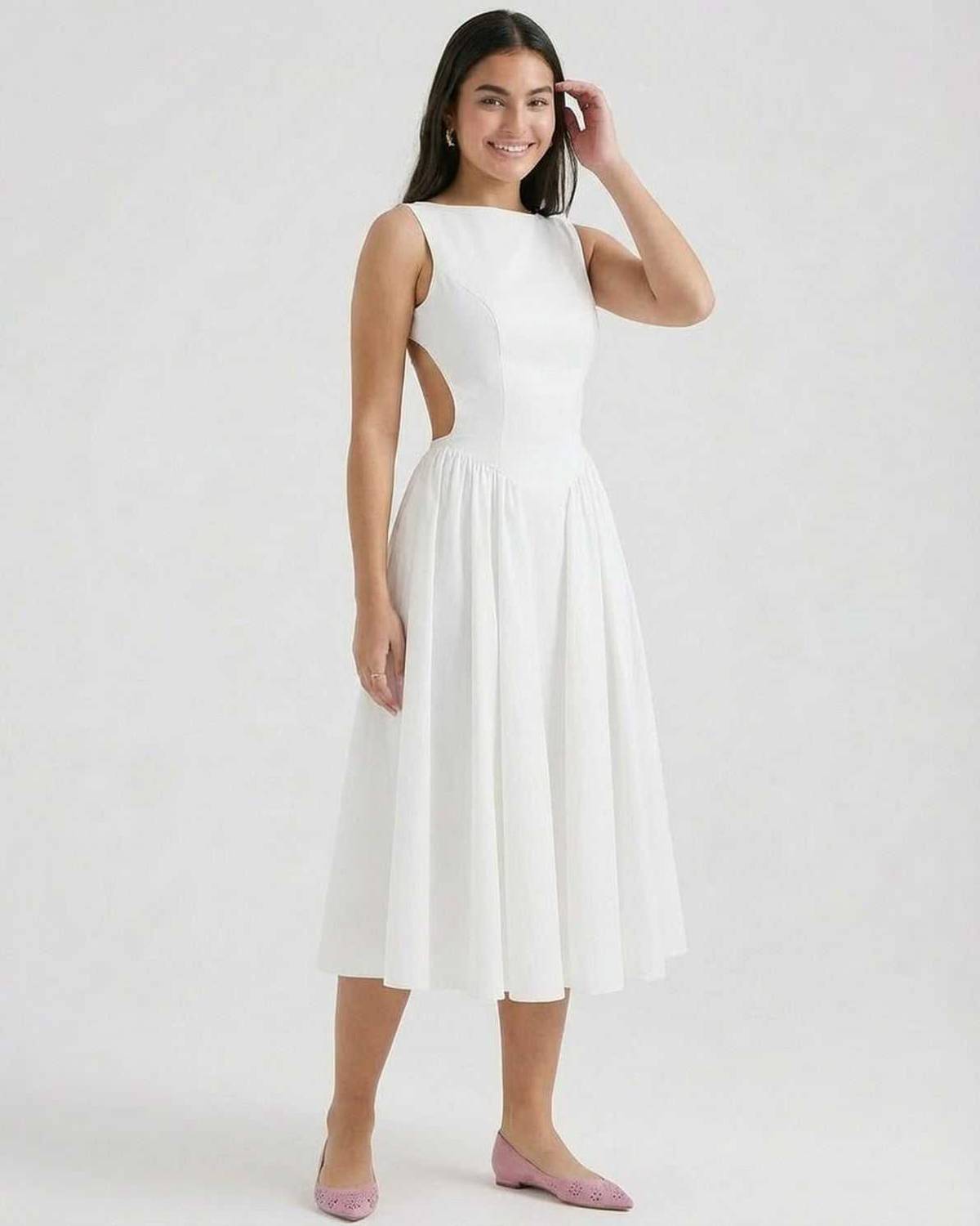 Pleated Cut Out Midi Dress