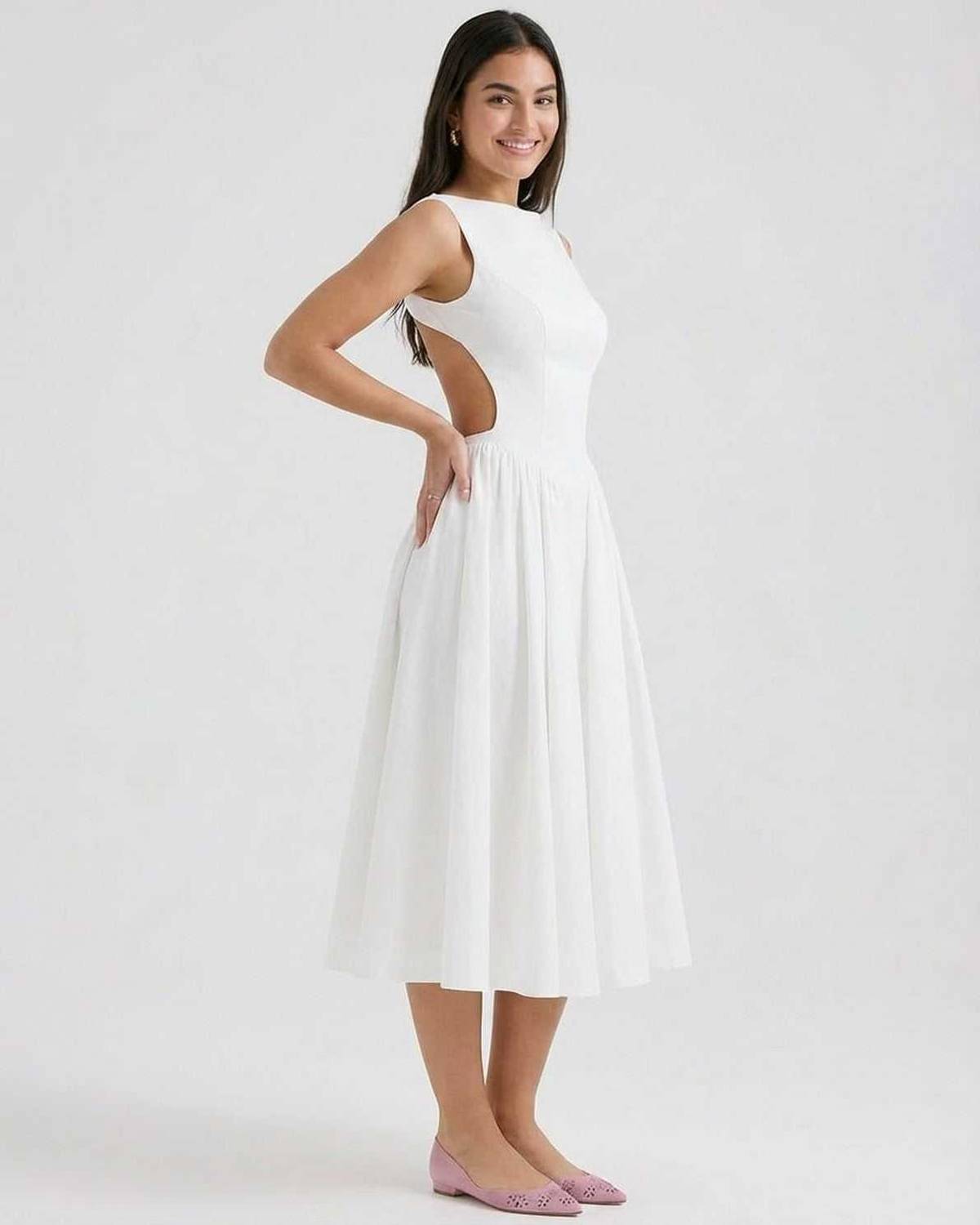 Pleated Cut Out Midi Dress