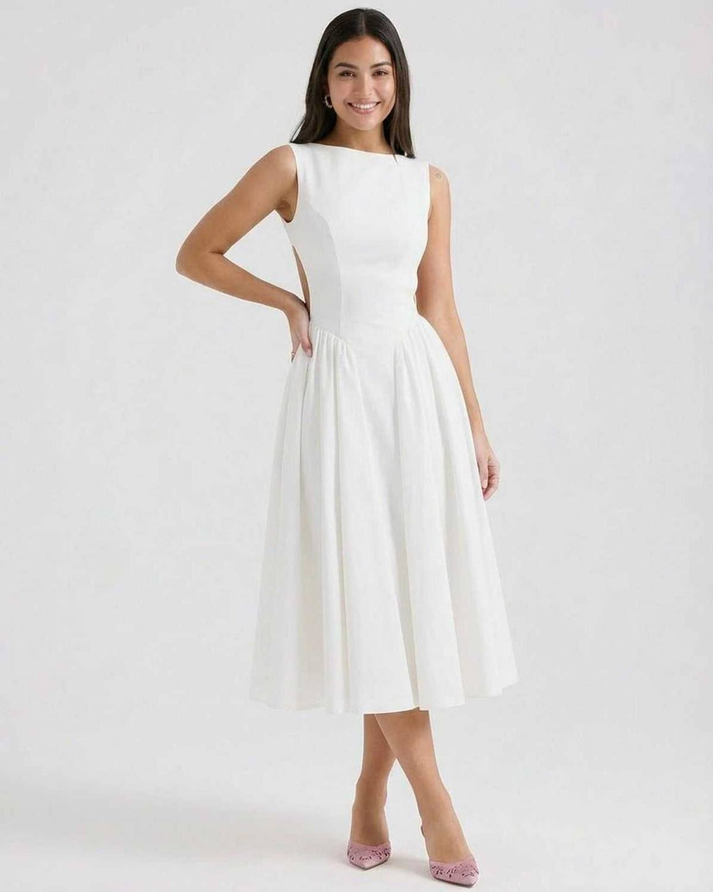 Pleated Cut Out Midi Dress