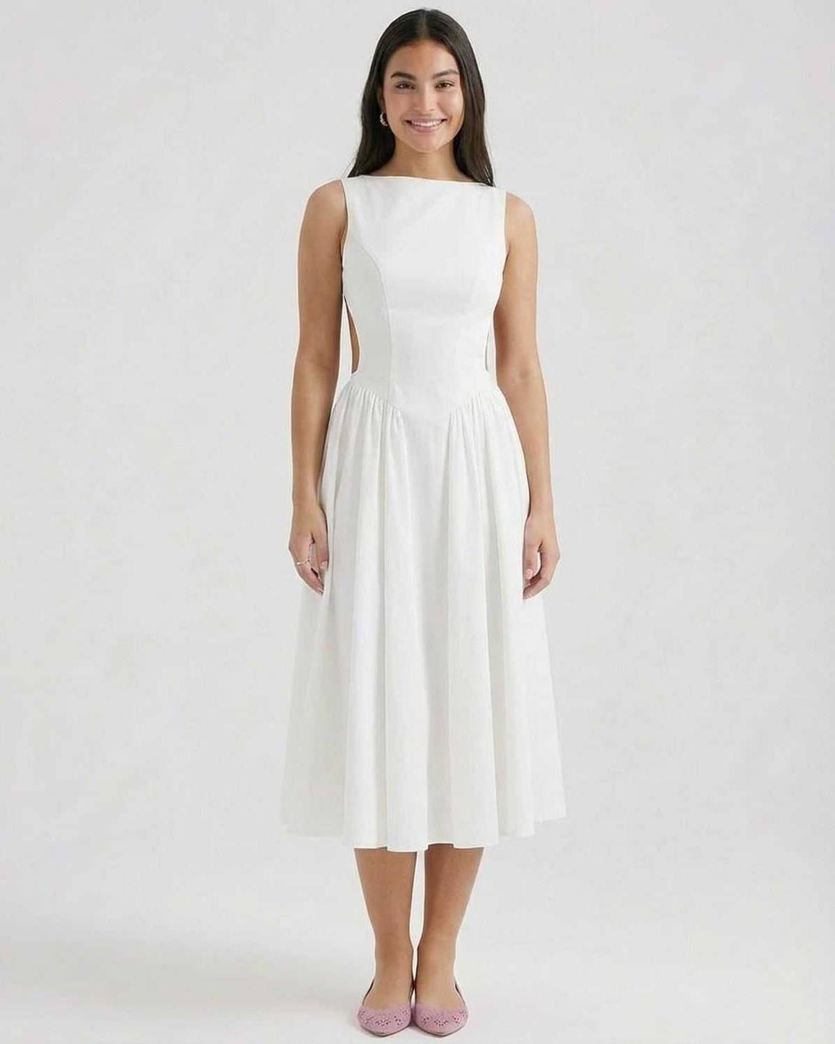Pleated Cut Out Midi Dress