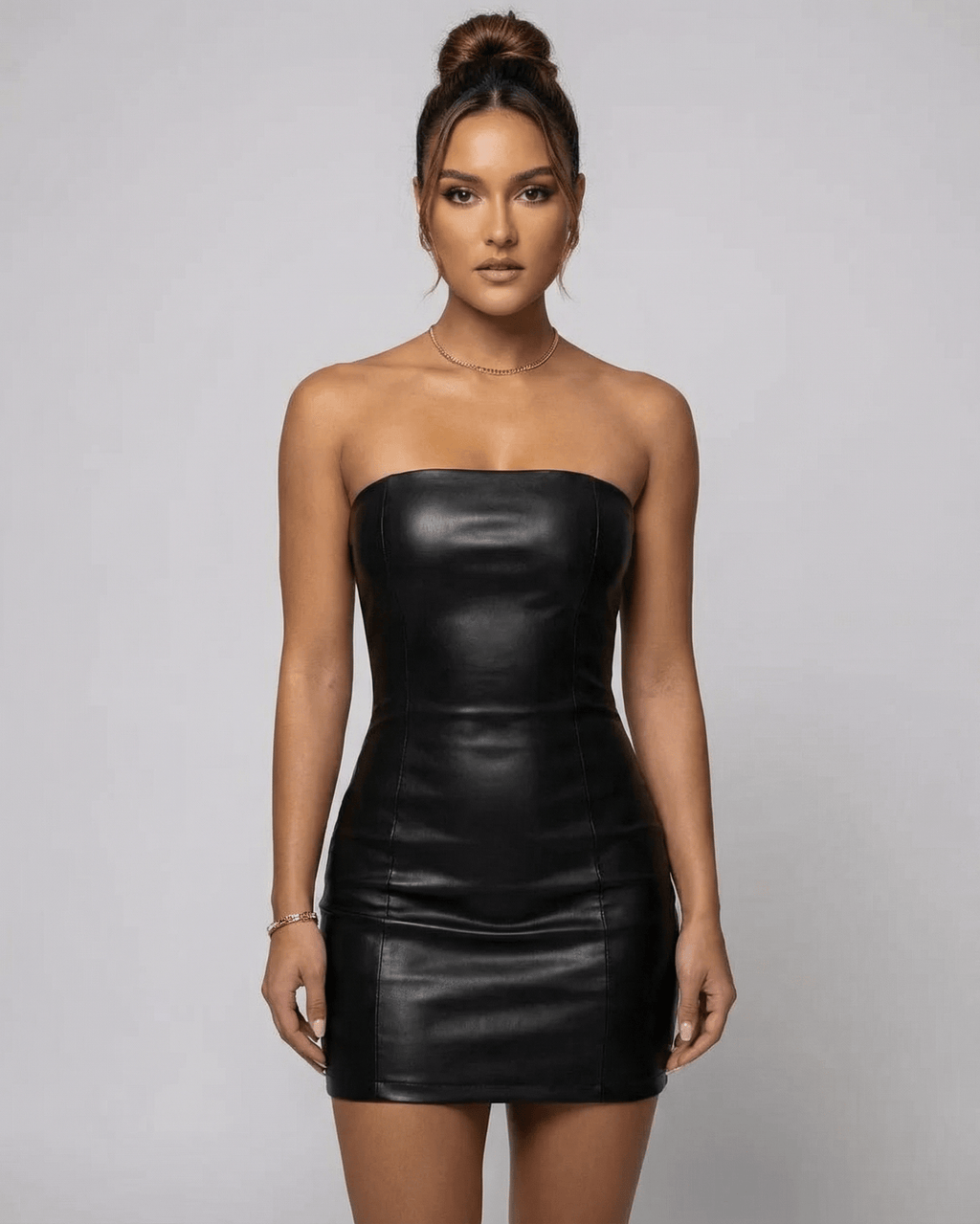 Strapless Faux Leather Mini Dress