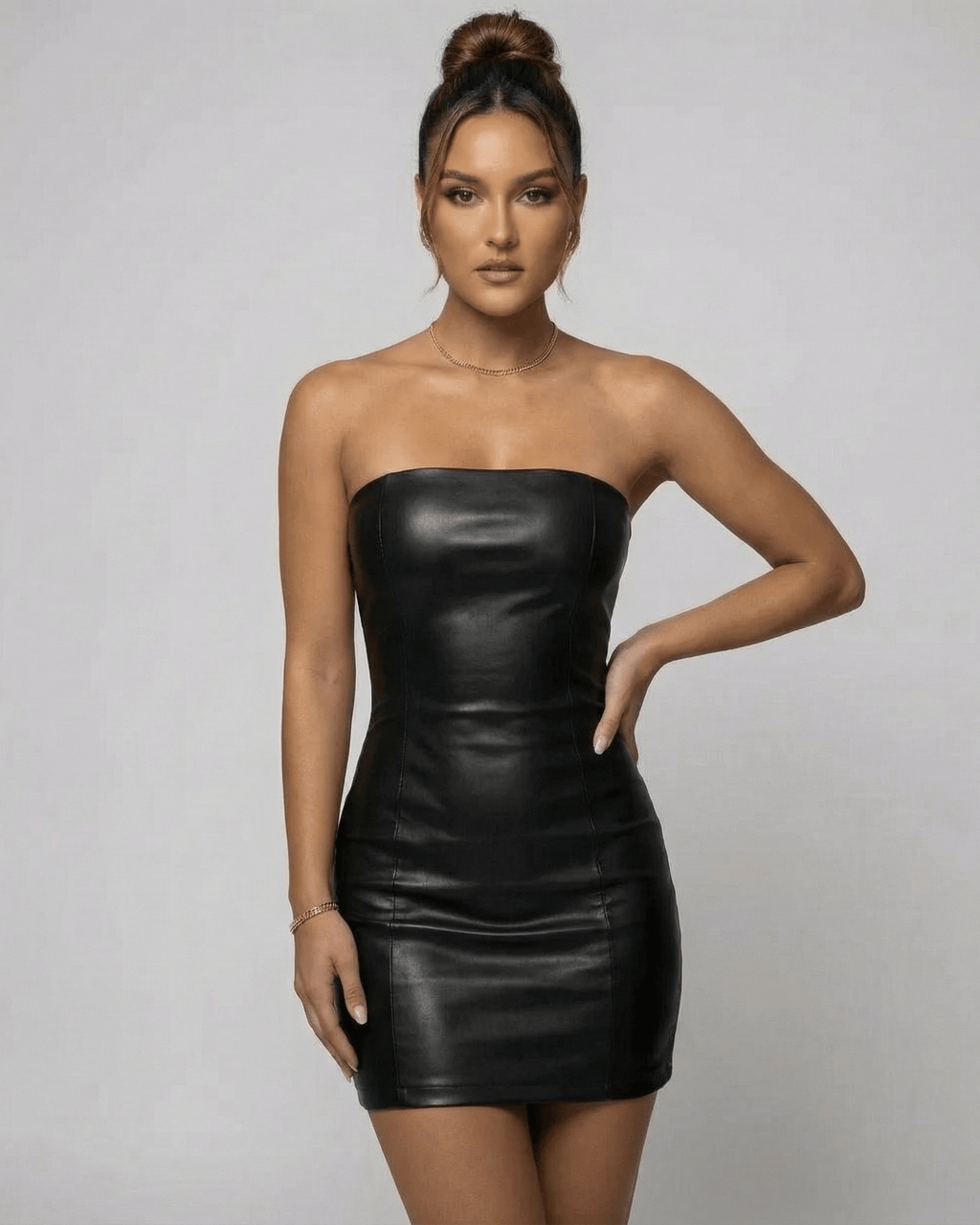 Strapless Faux Leather Mini Dress