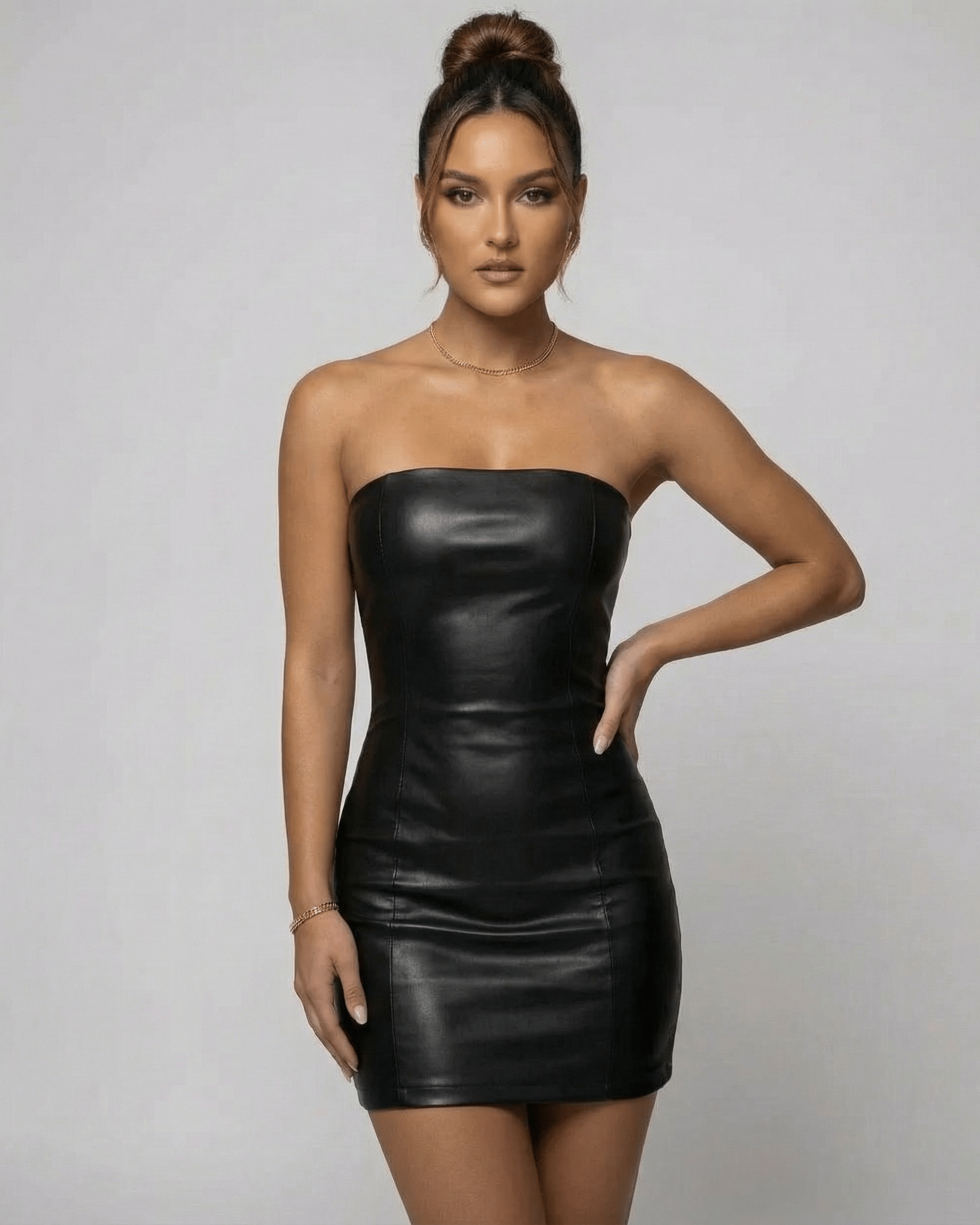 Strapless Faux Leather Mini Dress
