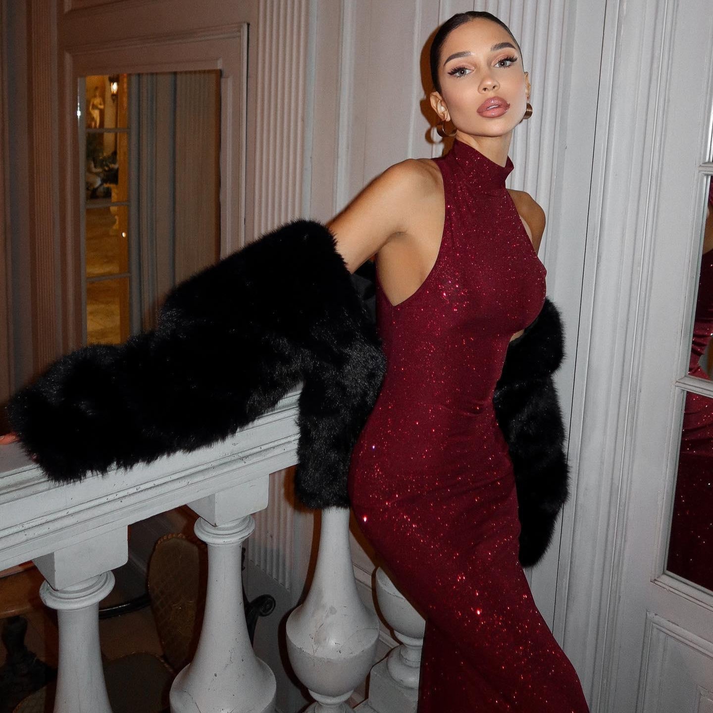 Burgundy Sequined Maxi Dress