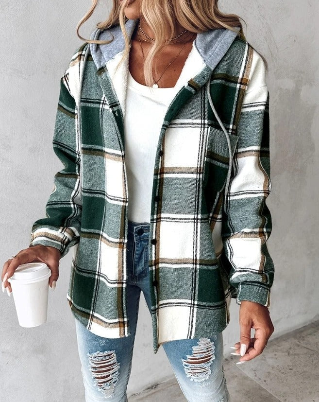 Hooded Plaid Flannel Shirt Jacket