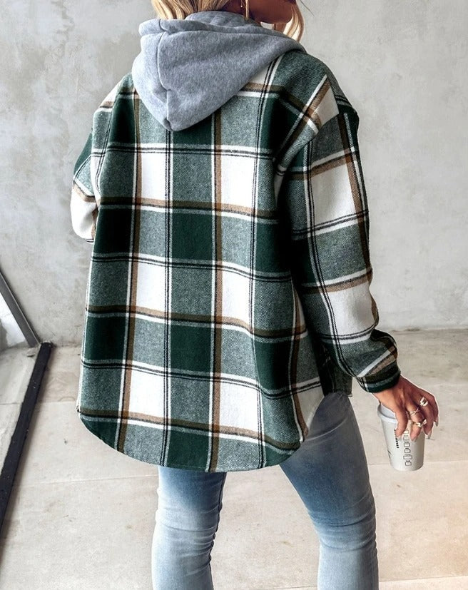 Hooded Plaid Flannel Shirt Jacket