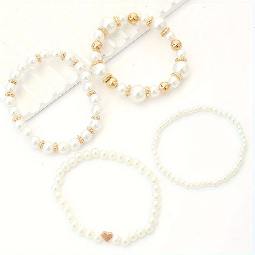 Stackable Faux Pearl Gold Bracelet Set