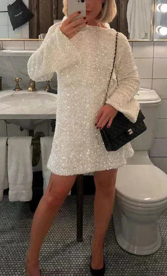 Sequin Long-Sleeve Mini Dress