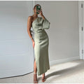 One-Shoulder Pleated Maxi Dress