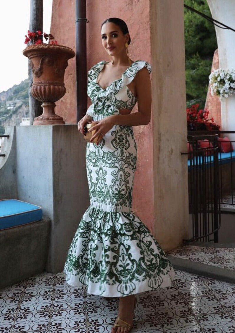 Green Floral Cut Out Maxi Dress