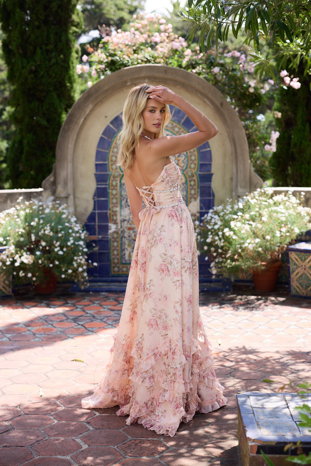 Pink Floral Pearl Maxi Dress