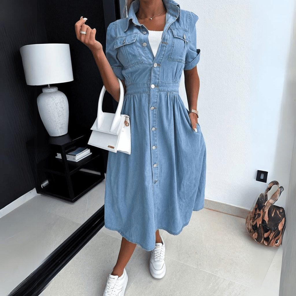 Midi Button Front Denim Dress