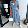 Midi Button Front Denim Dress