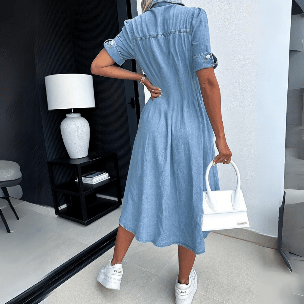 Midi Button Front Denim Dress