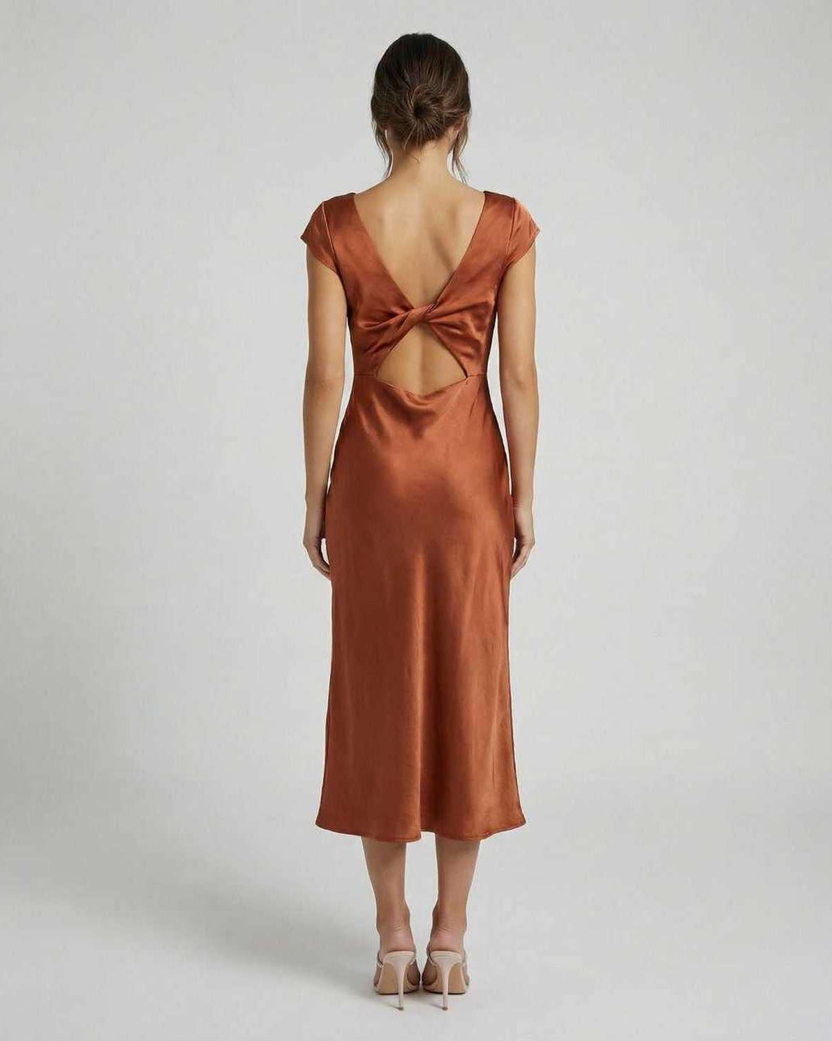 Rust Satin Midi Dress