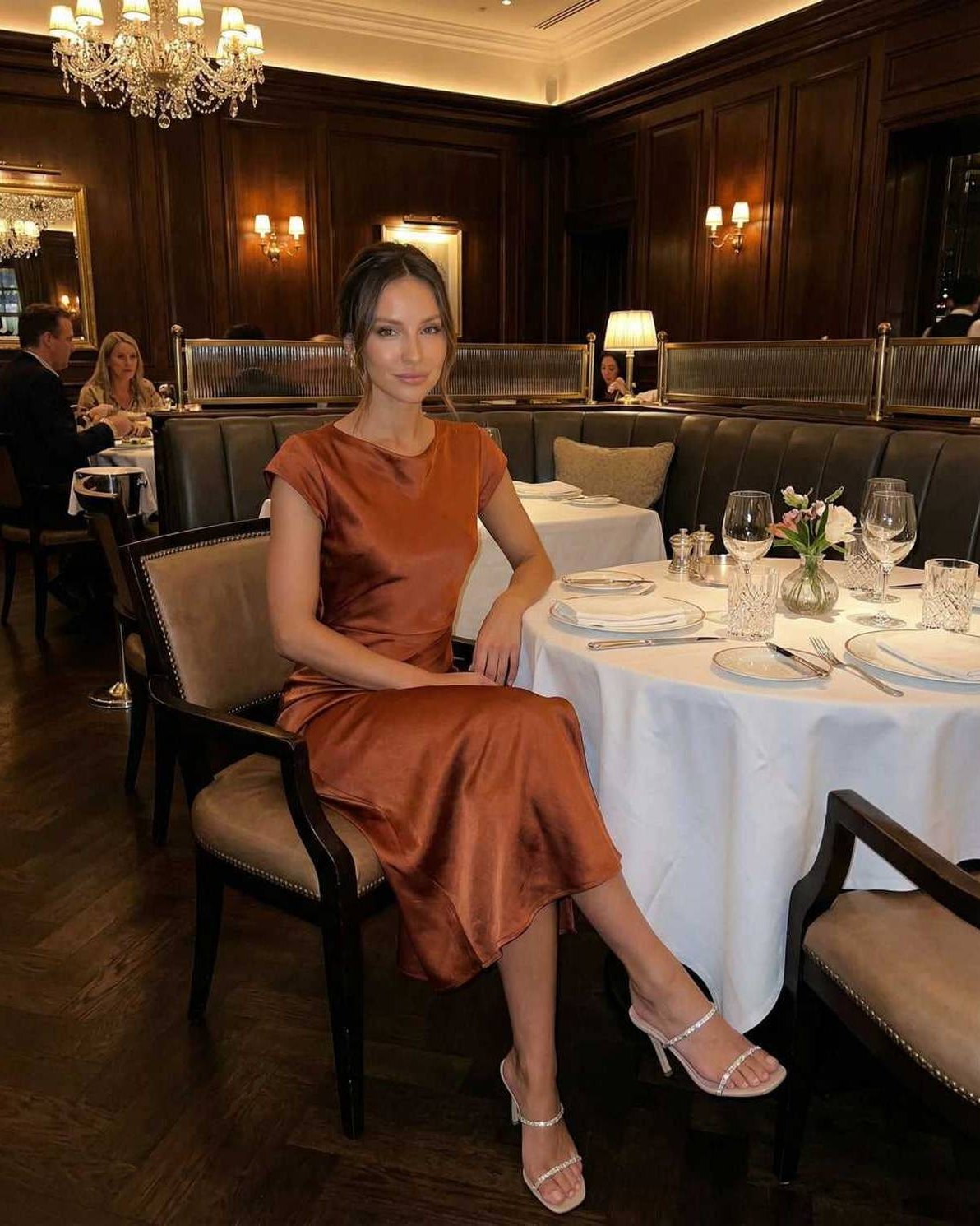 Rust Satin Midi Dress