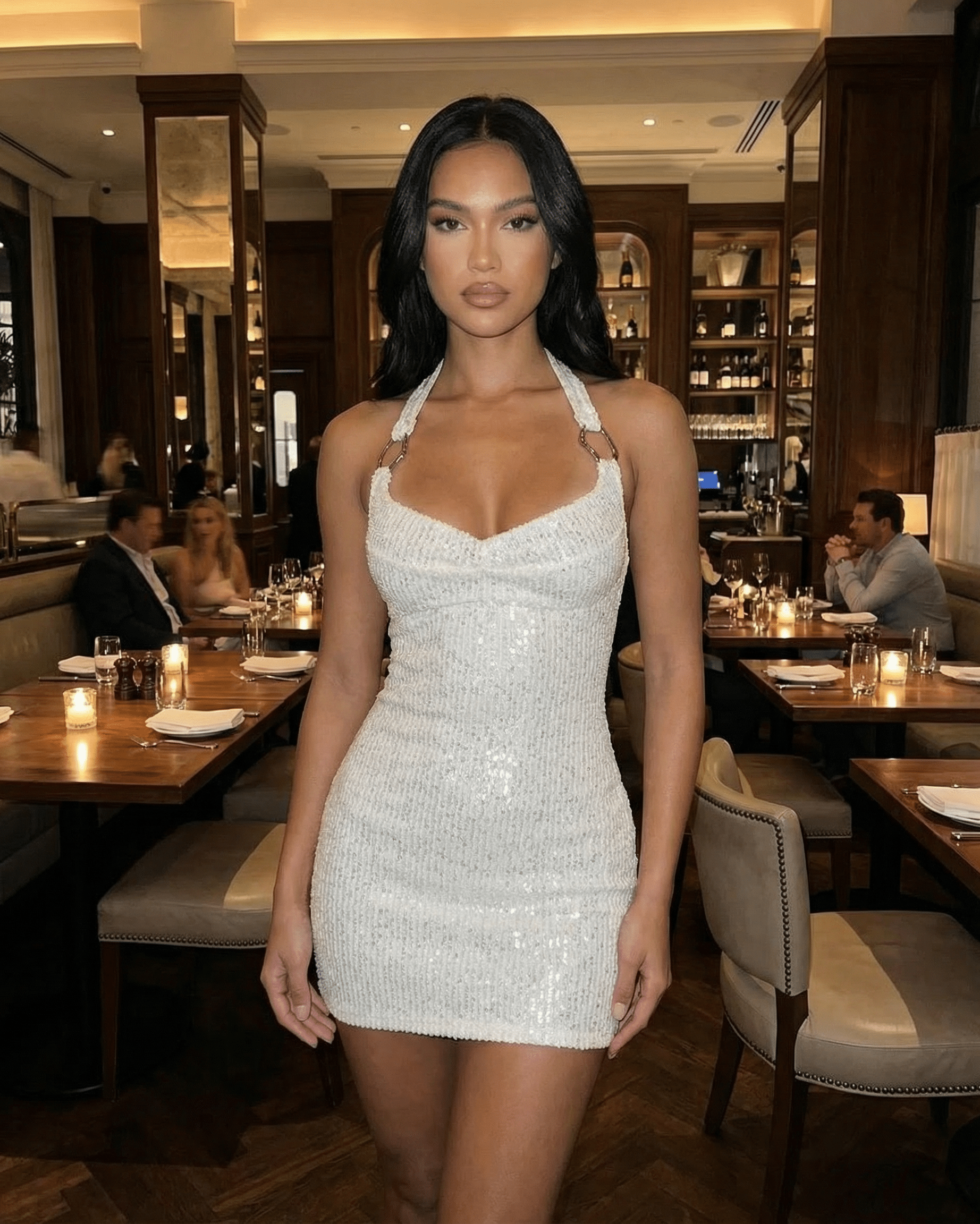 Sequined Halter Mini Dress
