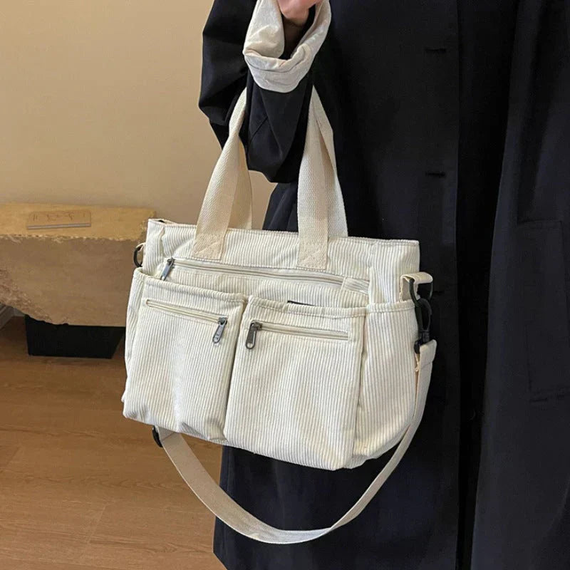 Corduroy Multi-Pocket Shoulder Crossbody Bag