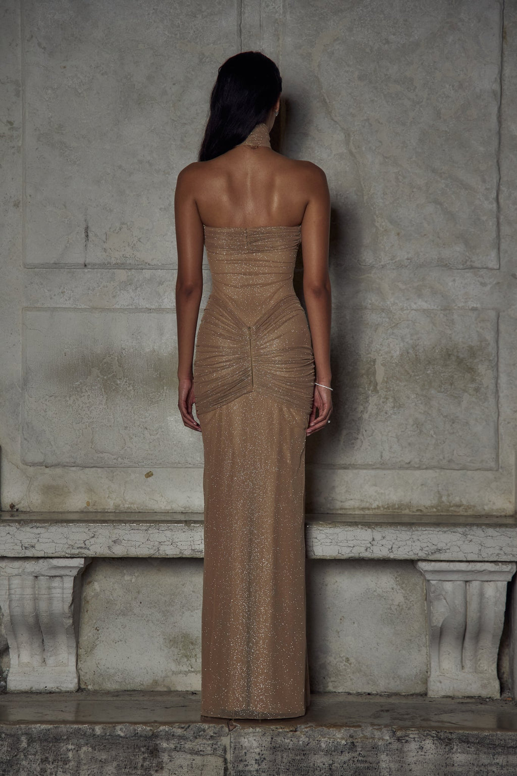 Strapless Glitter Maxi Dress